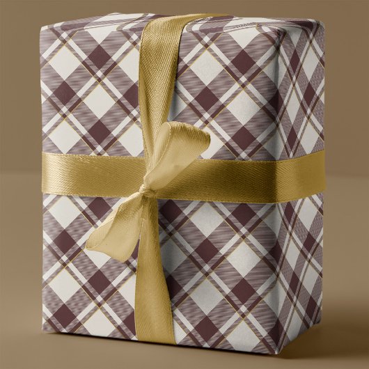 Beige & Dark Red Tartan Karierte Weihnachten Geschenkpapier