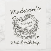 Beige das Mädchen Retro Herz Coquette Cake Geburts Weinetikett (Einzelnes Label)