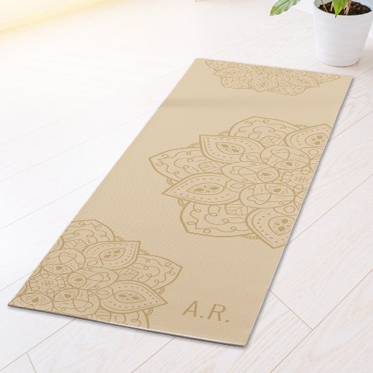 Beige Decorative Modern Mandala With Initials Yogamatte
