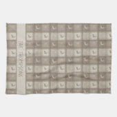 Beige Deer Plaid With Custom Family Name Christmas Geschirrtuch (Horizontal)