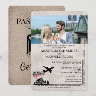 Beige Deutschland Reisepass Hochzeits-Einladung Einladung