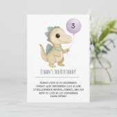 Beige Dino with Blue Spikes and Balloon Birthday Einladung (Stehend Vorderseite)