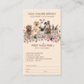 Beige Dog Walker Service Kostenloser Name des Gesc Visitenkarte (Vorderseite)