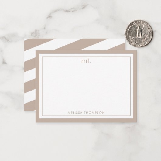 Beige Doppelgrenzenlose Moderne Monogramm gestrich Mitteilungskarte (Vorderseite/Rückseite Beispiel)