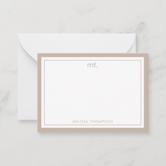 Beige Doppelgrenzenlose Moderne Monogramm gestrich Mitteilungskarte (Vorderseite)
