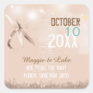 Beige Dragonfly Hochzeit Save the Date Quadratischer Aufkleber