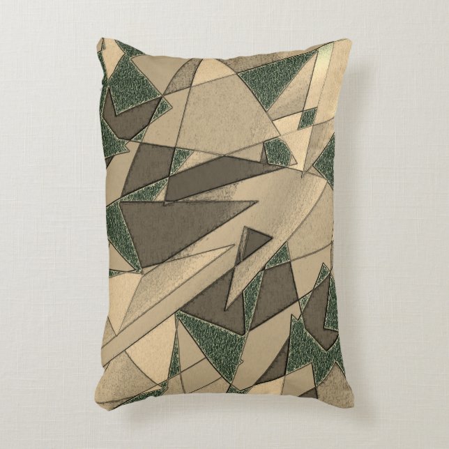 Beige dreieckige Ausschnitt auf dunkelgrünem Hinte Dekokissen (Vorderseite(Vertikal))