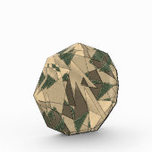 Beige dreieckige Ausschnitt auf dunkelgrünem Hinte Fotoblock (Links)