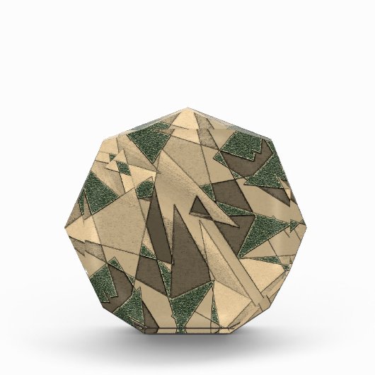 Beige dreieckige Ausschnitt auf dunkelgrünem Hinte Fotoblock (Vorderseite)