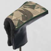 Beige dreieckige Ausschnitt auf dunkelgrünem Hinte Golf Headcover (3/4 Vorderseite)