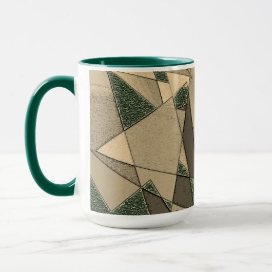 Beige dreieckige Ausschnitt auf dunkelgrünem Hinte Tasse (Links)