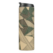 Beige dreieckige Ausschnitt auf dunkelgrünem Hinte Thermosbecher (Nach rechts gedreht)