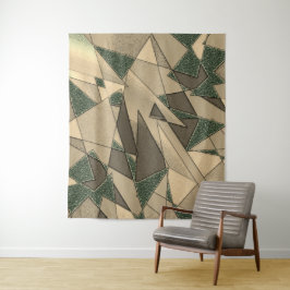 Beige dreieckige Ausschnitt auf dunkelgrünem Hinte Wandteppich