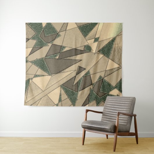 Beige dreieckige Ausschnitt auf dunkelgrünem Hinte Wandteppich (Beispiel (Horizontal))