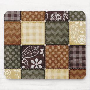 Beige, dunkelbraune und olivgrüne Steppdecke Mousepad
