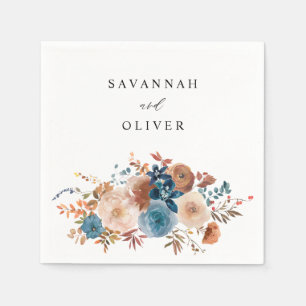 Beige & Dusty Blue Floral Name Napkins Serviette