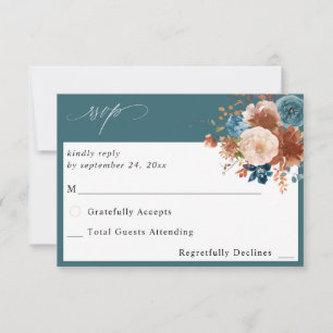 Beige & Dusty Blue Floral no Messe UAWG 2 - Aquama RSVP Karte