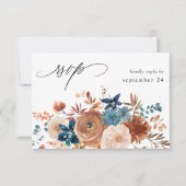 Beige & Dusty Blue Floral w UAWG RSVP Karte (Vorderseite)