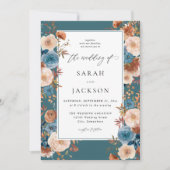 Beige & Dusty Blue Floral Wedding S2 - Aquamarin Einladung (Vorderseite)