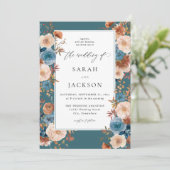 Beige & Dusty Blue Floral Wedding S2 - Aquamarin Einladung (Stehend Vorderseite)