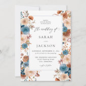 Beige & Dusty Blue Floral Wedding S2 - w Blue LN Einladung (Vorderseite)