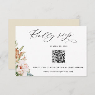Beige Earthy Blooms QR Code UAwg Online-Hochzeit Begleitkarte