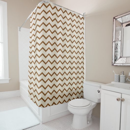 Beige & Earthy Brown Zigzag Muster Duschvorhang (Beispiel)