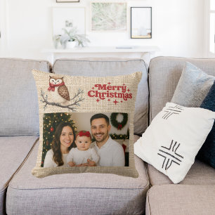 Beige Einbeulung Foto niedliche Eule Weihnachten Kissen