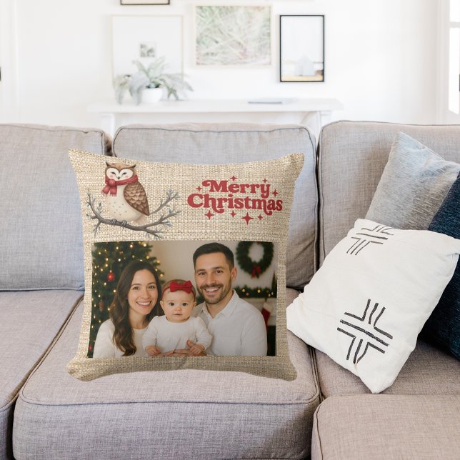 Beige Einbeulung Foto niedliche Eule Weihnachten Kissen (Von Creator hochgeladen)