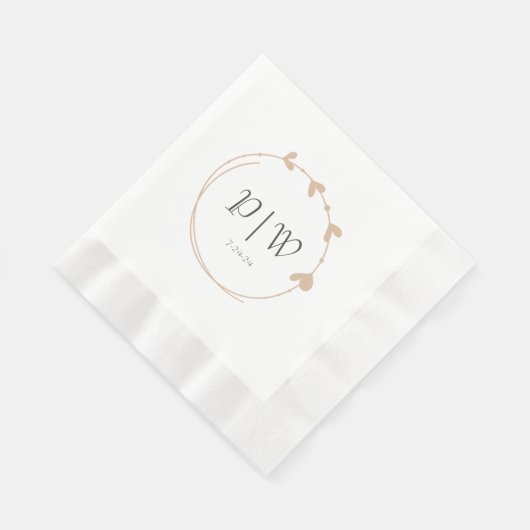 Beige Einfache Herzkranz-Monogramm-Hochzeit Serviette (Ecke)