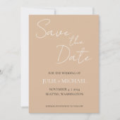 Beige einfache Hochzeit Save The Date (Vorderseite)