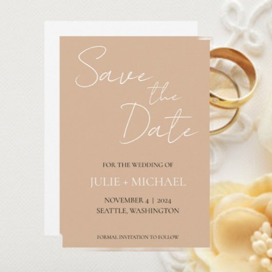 Beige einfache Hochzeit Save The Date