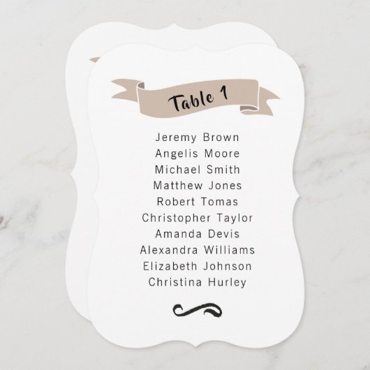 Beige einfache Hochzeitssitzkarte. Einladung (Vorne/Hinten)