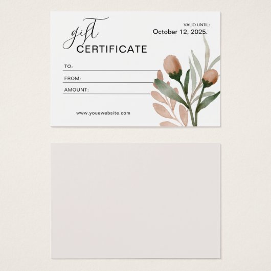 Beige Einfaches Geschenkgutschein für Wasserfarben (Vorne & Hinten)