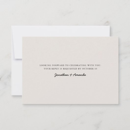 Beige Einfaches Minimalistisches Foto Hochzeit RSVP Karte (Rückseite)