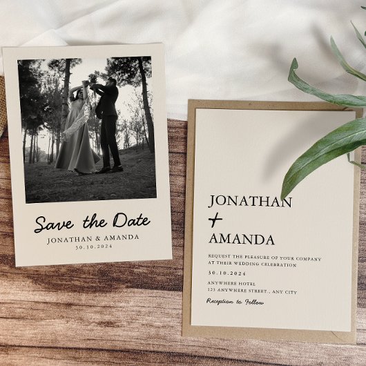 Beige Einfaches Minimalistisches Foto Hochzeit Save The Date