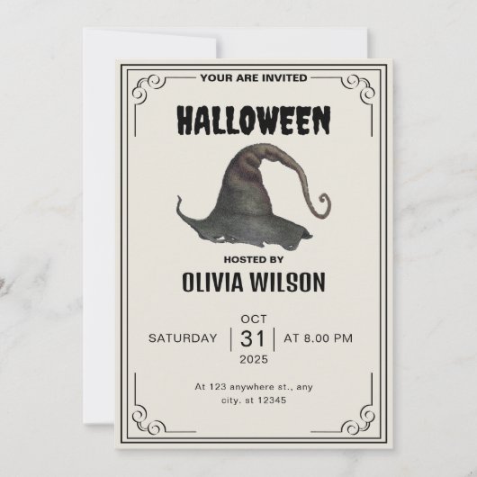 Beige Einladung zum Vintagen Halloween-Party (Vorderseite)