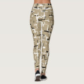 Beige Einzigartiges Schwarzweiß-Muster Leggings (Rückseite)