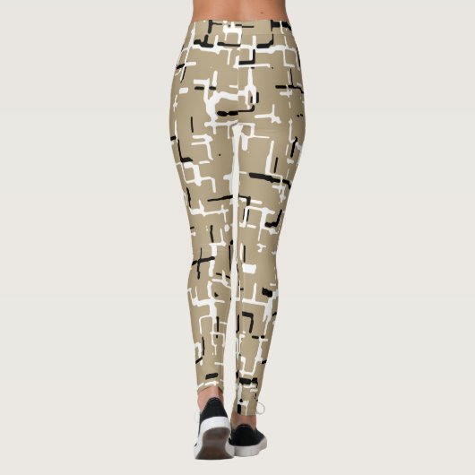 Beige Einzigartiges Schwarzweiß-Muster Leggings (Rückseite)