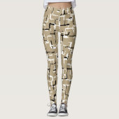 Beige Einzigartiges Schwarzweiß-Muster Leggings (Vorderseite)