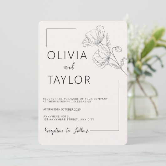 Beige Elegance Minimalistische Hochzeitseinladung Einladung (Stehend Vorderseite)