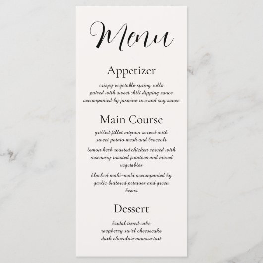 Beige Elegance Reception Menu Menükarte (Vorderseite)