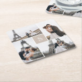 Beige Elegant 4 Foto Gallery und Monogramm Rechteckiger Pappuntersetzer (angewinkelt)