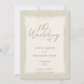 Beige Elegant Classic Script Vintage Wedding Einladung (Vorderseite)