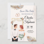 Beige Elegant Illustrative Floral, mit Paar Einladung (Vorderseite)