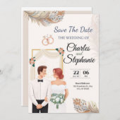 Beige Elegant Illustrative Floral, mit Paar Einladung (Vorne/Hinten)