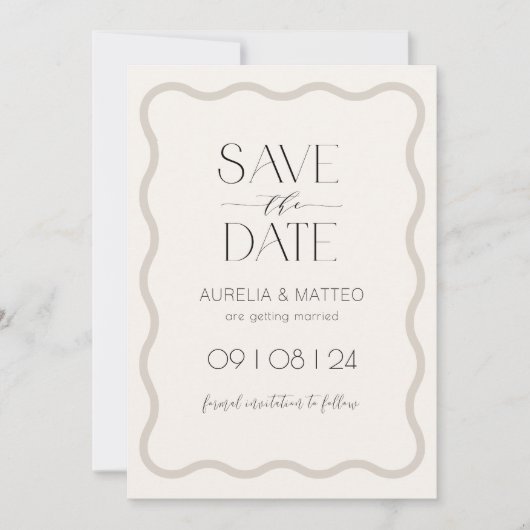 Beige Elegant Minimal Scallop Border Save the Date Einladung (Vorderseite)
