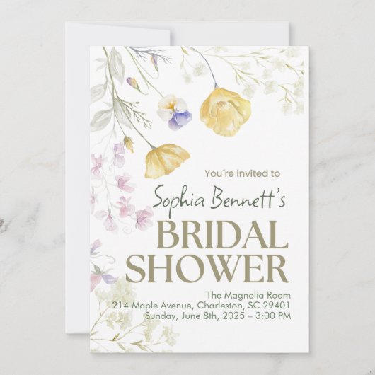 Beige Elegante Blumendusche Einladung (Vorderseite)