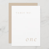 Beige Elegante Minimalistische Tischnummer Card (Vorne/Hinten)