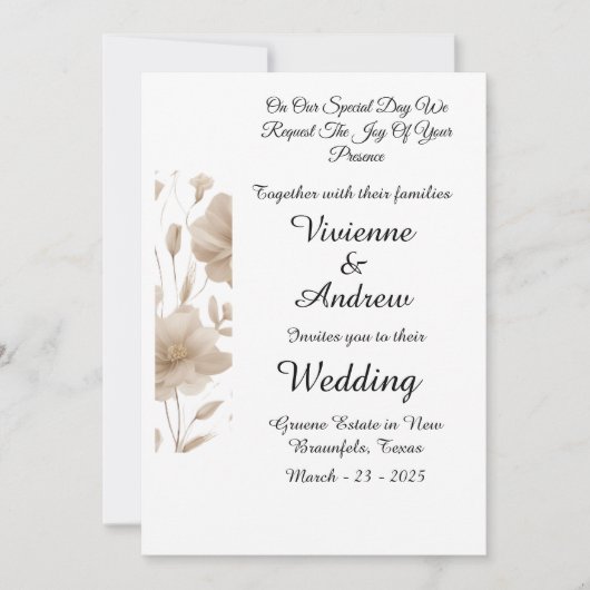 Beige Elegante Moderne Hochzeitseinladung Einladung (Vorderseite)